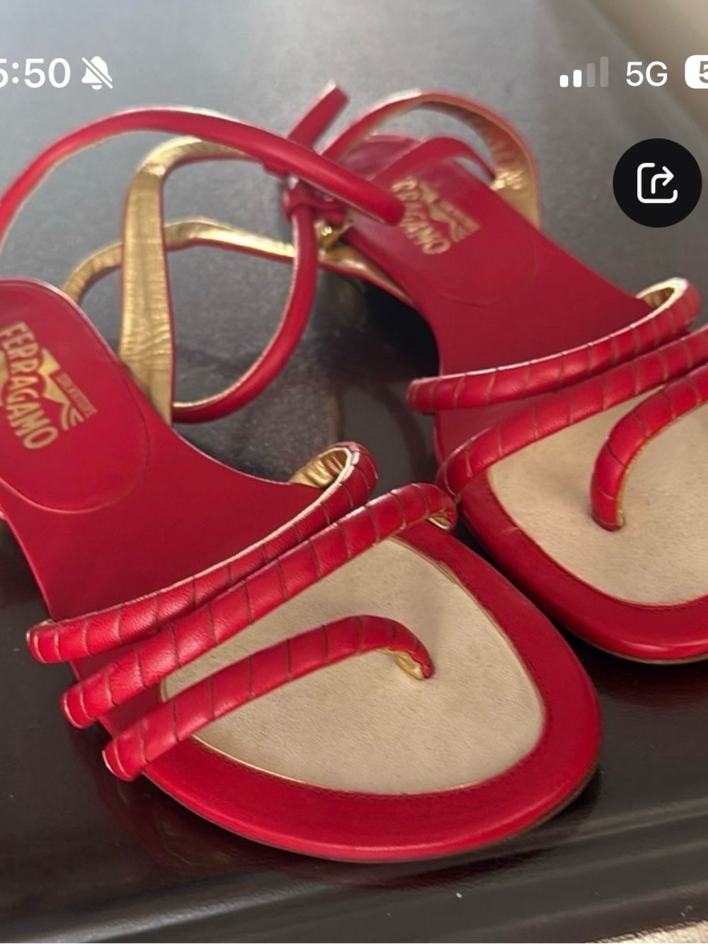 Salvatore Ferragamo Red and Gold Leather Strappy Sandals